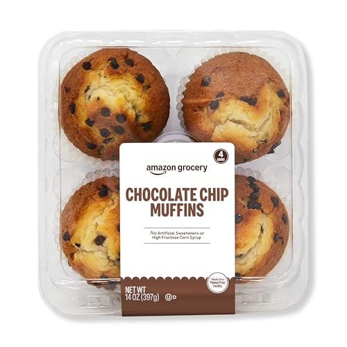 Amazon Grocery, Chocolate Chip Muffins, 14 Oz, 4 Ct, Frozen (Previously Fresh Brand, Packaging May Vary)