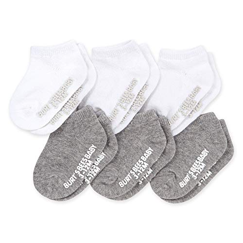 Burt's Bees Baby Baby Socks Ankle or Crew Height Made with Soft Organic Cotton - 6 Packs With Non-Slip Grips for Babies and Newborn Babies Heather Grey/White 12 Months