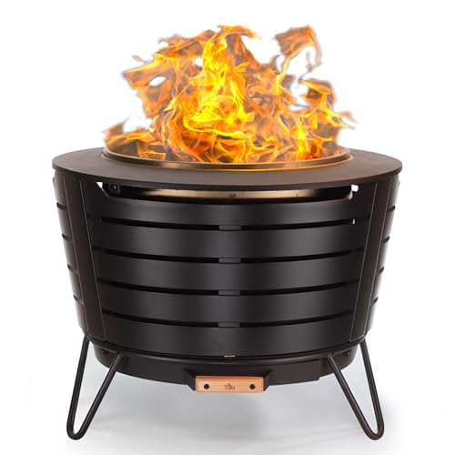 TIKI Patio Smokeless Outdoor Fire Pit 25-Inch Wood-Burning with Stand and Cover