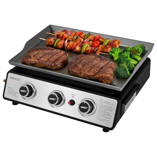 Royal Gourmet PD1301S Portable 3-Burner Tabletop Gas Griddle, 25,500 BTU Cooking Power, 304 Sq. In. Cooking Surface, Ide