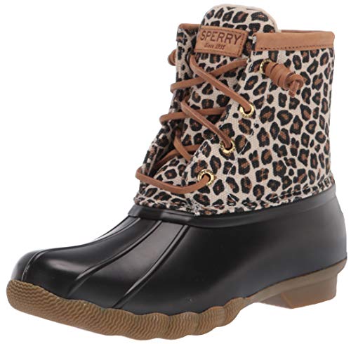 Sperry Women's Saltwater Rain Boot, Black and Brown, 8