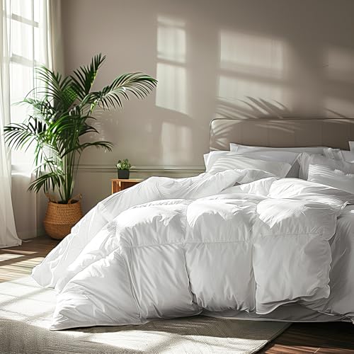 Serta Goose Feather Down Fiber Cotton Comforter Twin Size - 100% Cotton Duvet Insert - Hotel Luxury Hypoallergenic Bedding Comforter All Season Medium Warmth 68 x 90 Inch White