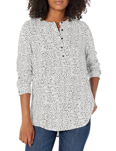 Amazon Essentials Women's Long-Sleeve Woven Blouse, White Leopard, X-Large