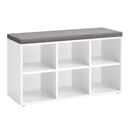 VASAGLE Shoe Bench with Cushion, Shoe Storage Bench with 6 Compartments and 3 Adjustable Shelves, Entryway Bench with Pa