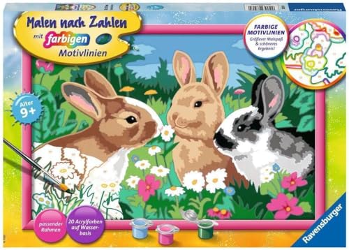 (-35%) Ravensburger CreArt 28517 - Putzige Häschen - Malen nach Zahlen Kaninchen für Kinder ab 9 Jahre, Malset mit Rahmen, Pinsel und Acrylfarben, Geschenk für Mädchen und Jungen