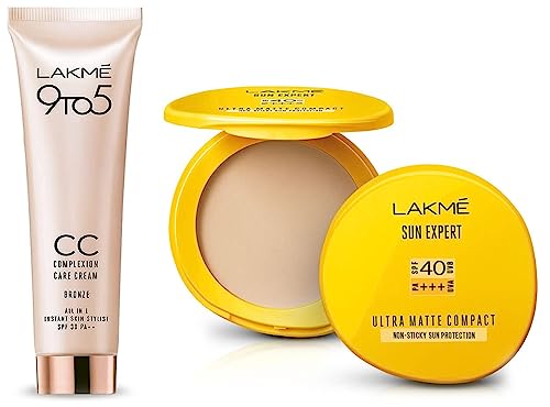 Sun Expert Ultra Matte Spf 40 Pa+++ Compact, 7G And Lakmé 9 To 5 Complexion Care Face Cream For All Skin Type, Bronze, 30G