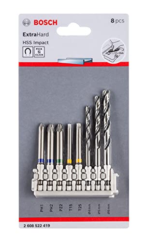 Bosch Professional Extra Hard, 65Mm Screwdriver Bits And Pointteq Metal Drill Bits Set, Pack Of 8