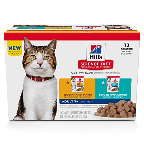 Hill's Science Diet Adult 7+, Senior Adult 7+ Premium Nutrition, Wet Cat Food, Variety Pack: Chicken; Tuna Stew, 2.8 oz Pouch Variety Pack, Case of 12