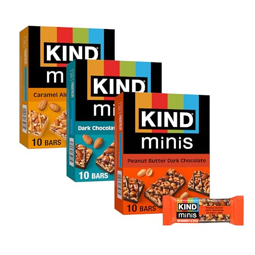 KIND Mini Snack Bars Variety Pack, Gluten Free, Low Sugar, Low Calorie Snacks, Dark Chocolate Nuts & Sea Salt, Peanut Bu
