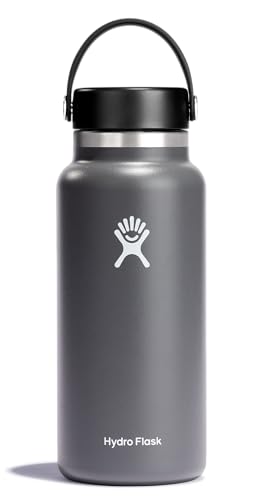 Hydro Flask Water Bottle - Insulated Stainless Steel - Wide Mouth Flex Lid, Non Spill, Leakproof and Refillable in 32 Oz Stone Gray