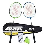 Silvers SB100 Combo2 2 BBadminton Rackets with 1 Full Cover 2 Pcs Plastic Shuttle GreenBlue Steel