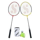 Silvers SB100 Combo5 2 Badminton Rackets 2 Pcs Plastic Shuttle RedYellow