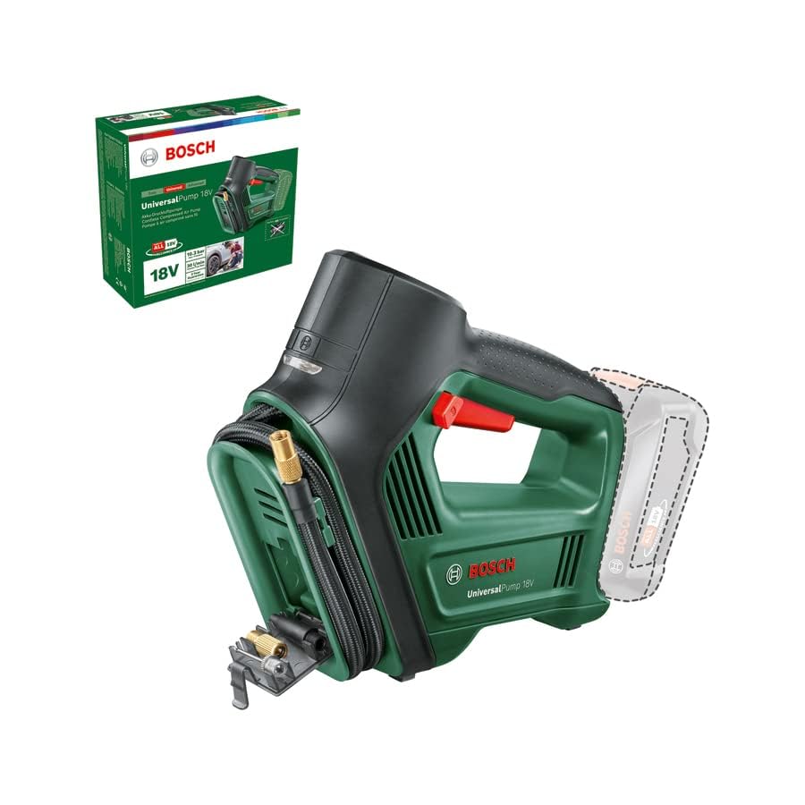 Bosch elektrische Luftpumpe Luftkompressor UniversalPump 18V (ohne Akku, 18 Volt System, für Auto-, Motorrad- und Fahrradreifen, 150 PSI, 10.3 Bar, im