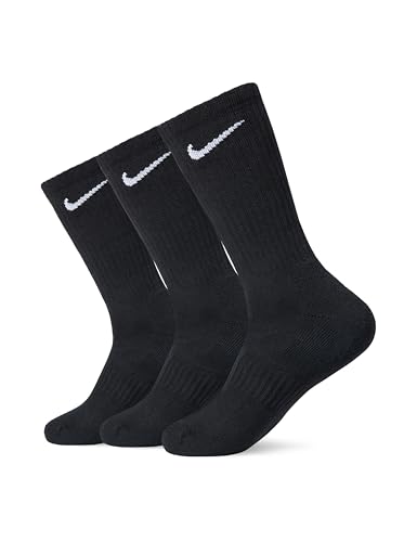 Nike Unisex Everyday Cushioned Training Crew Socks (3 Pairs), Black/White, Medium