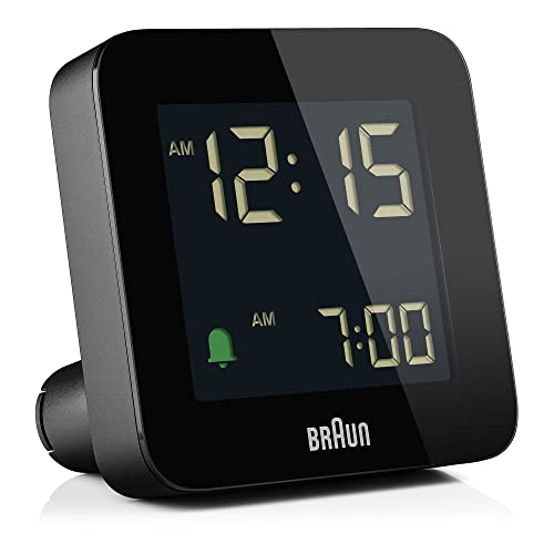 Braun Digital Alarm Clock with Snooze, Negative LCD Display, Quick Set, Crescendo Beep Alarm in Black, Model BC09B (1-Pa