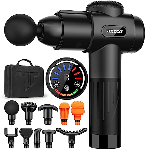 TOLOCO Massage Gun, Deep Tissue Back Massage for Athletes for Pain Relief, Percussion Massager with 10 Massages Heads & Silent Brushless Motor, Gifts for Fathers Day, Black