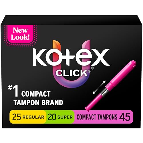U by Kotex Tampons, Click Compact Multipack, Regular/Super Absorbency, Unscented, 45 Count
