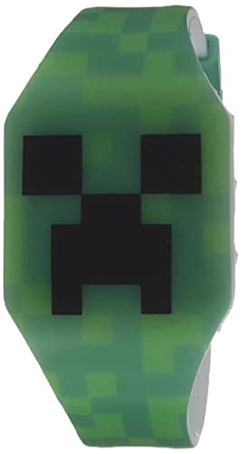 Minecraft Creeper Kids LED Touch Watch – Green Silicone Digital Timepiece with Pixelated Creeper Design – Easy Tap Display – Adjustable Fit for Wrist Sizes 5.5"-8"