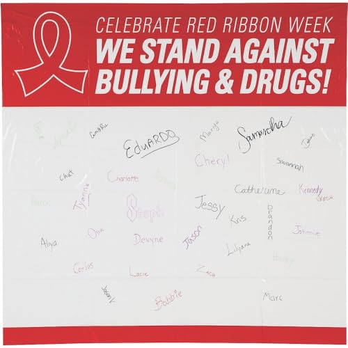 Red Ribbon Week Autograph Poster for Students - Huge 6 Feet x 6 Feet Size - Drug Free School and Classroom Supplies