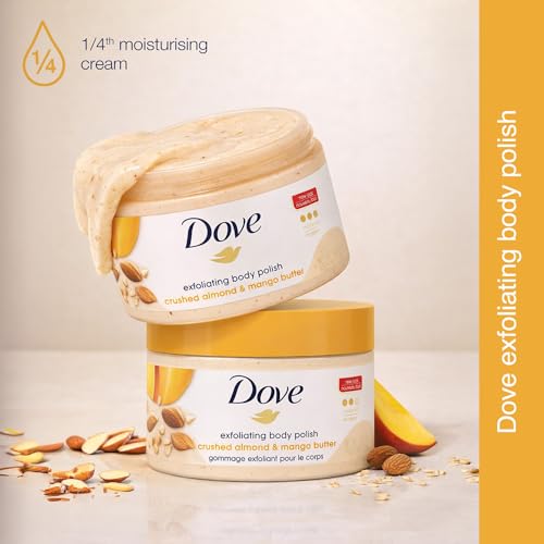 Dove Exfoliating Body Polish Scrub for Dry Skin with Crushed Almond and Mango Butter, Gently Exfoliates and Moisturizes to Reveal Instantly Soft, Smoo