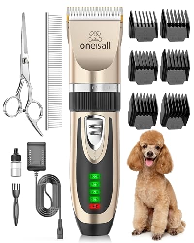 oneisall Dog Clippers Low Noise, 2-Speed Quiet Dog Grooming Kit Rechargeable Cordless Pet Hair Clipper Trimmer Shaver fo