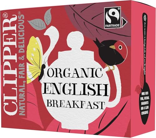 Clipper Tea, English Breakfast Assam Blend, Fairtrade, Organic, Plant-Based, Caffeinated British Tea, 1 Pack, 80 Unbleached Tea Bags