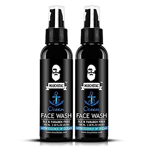 Muuchstac Ocean Face Wash for Men (2 x 100ml) – Anti-Acne/Pimple, Oil Control & Skin Brightening Cleanser – with Niacinamide, Menthol & Licorice Extra