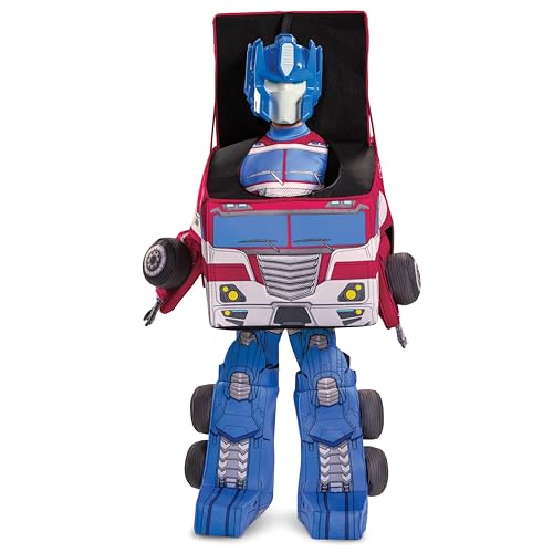 Disguise Optimus Prime Costume, Official Converting Transformer Costumes for Boys, Convertible Character Suit, Kids Size Small (4-6), Blue & Red