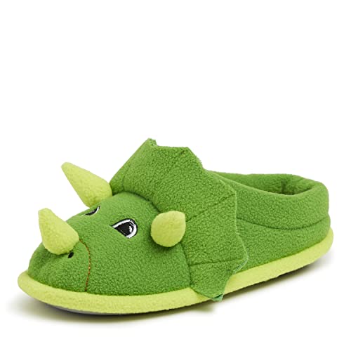 Dearfoams Easter Basket Stuffers Gifts for Kids Washable Animal Critter Slippers, Green Dinosaur, 11-12 Toddler