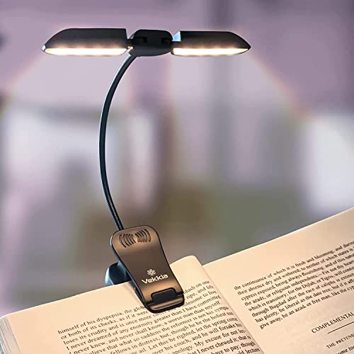 Vekkia 14 LED Rechargeable Book Light for Reading at Night, Eye-Care Reading Light for Books in Bed, 180° Adjustable, Clip on Lamp, 3 Color Temperatures, Lightweight, Present for Reader