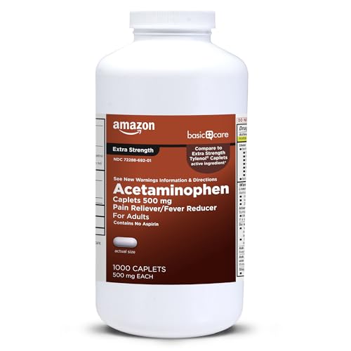 Amazon Basic Care Extra Strength Pain Relief, Acetaminophen Caplets, 500 mg, 1000 Count (Packaging may vary)