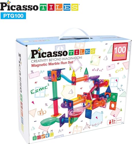 PicassoTiles 100pc Magnetic Marble Run Set Best Classroom-ready Magnetic Marble Run
