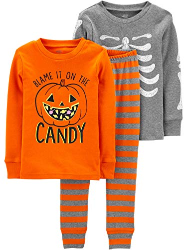 Simple Joys by Carter's Baby 3-Piece Snug-fit Cotton Holiday Pajama Set, Candy/Skeleton/Stripe, 2T