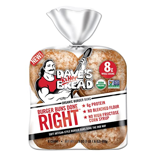 Dave's Killer Bread Burger Buns Done Right, Organic White Bread Hamburger Buns, 8 Count