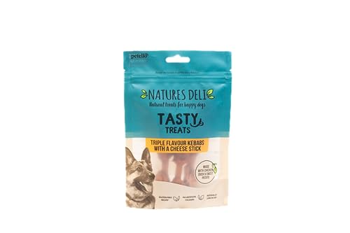 Natures Deli Triple Flavour Kebab Dog Treats, Grain Free Low Fat Treats for Dogs, High Protein Dog Chews - 100 g