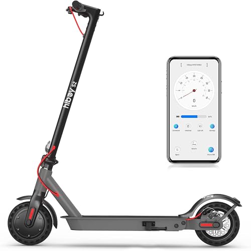 Hiboy S2 Electric Scooter - 8.5" Solid Tires - Up to 17 Miles Long-Range & 19 MPH Portable Folding Commuting Scooter for Adults with Double Braking System and App (Black&Space Grey)