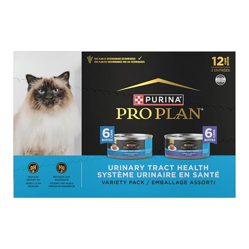 Purina Pro Plan Urinary Tract Health Pate Cat Food Variety Pack, Turkey and Giblets, and Ocean Whitefish Entrees - (Pack of 12) 5.5 oz. Cans