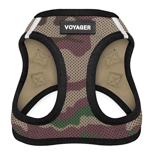 Voyager Step-In Air Dog Harness - All Weather Mesh, Reflective, No Pull Harness for Small, Medium Dogs, Cats - Secure with Hook & Loop Fastener, Buckle, Double D-Rings - Army/Black Trim, XXXS