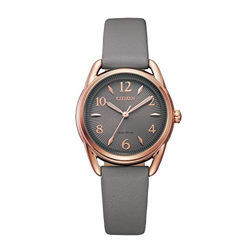 Citizen Women's Eco-Drive Dress Classic Watch in Rose-tone Stainless Steel with Grey Leather Strap, Grey Dial (Model: FE1218-05H)
