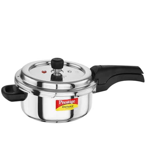 Prestige 3 Litre Stainless Steel Deluxe Alpha Svachh Outer Lid Pressure Cooker | 10Y Warranty | Deep Lid for Spillage Control | TRIPLY Base | Gasket R