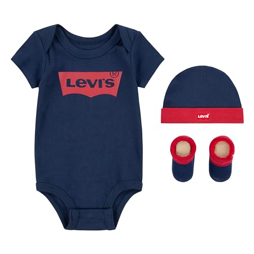 🔥 STARKER PREIS (-41%) Levi's Kids Classic batwing infant hat bodysuit bootie set 3pc Baby Jungen Pastel Turquoise 0-6 Monate