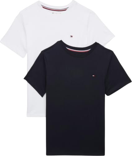🔥 STARKER PREIS (-52%) Tommy Hilfiger Jungen 2er Pack T-Shirts Kurzarm Rundhalsausschnitt, Blau (Desert Sky/White), 14-16 Jahre