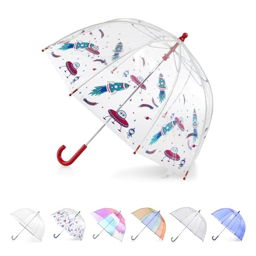 totes Kids Clear Bubble Umbrella with Dome Canopy, Lightweight Design, Wind and Rain Protection Umbrella, Cosmic Adventure, Kids - 38" Canopy