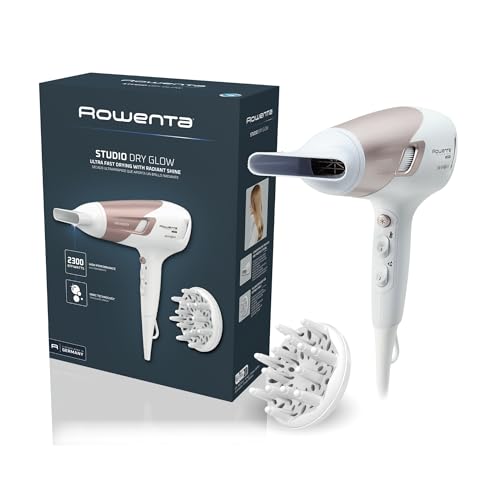 (-66%) Rowenta Studio Dry Glow Haartrockner, 2100 Watt, Föhn mit Diffusor für Locken, 3 Temperatur- und 2 Geschwindigkeitsstufen, Ionenfunktion, Kaltlufttaste, weiß/roségold, CV5830