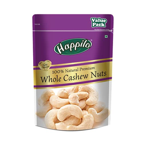 Happilo Premium Natural Whole Cashews 500g Value Pack | Dry Fruits, Kaju, Healthy Snacks | Unsalted Cashew Nuts | Crunchy, Nutritious & Delicious Nuts