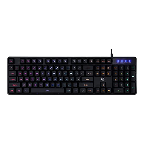 HP K300 Wired Gaming Keyboard, Backlit Membrane with Mixed Color Lighting, 4 LED Indicators, Matte Finish Double Injection Key Caps and Windows Lock K