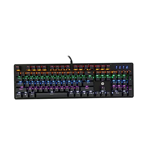 HP GK100 Wired Full Size RGM Backlit Mechanical Gaming Keyboard, 4 LED Indicators, Mechanical Switches,Double Injection Key Caps, and Window Key Lock,