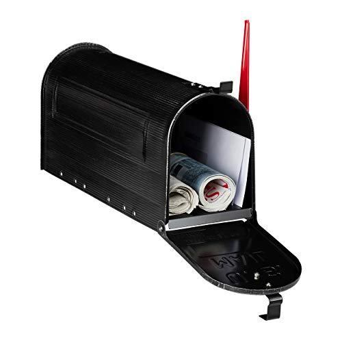 Relaxdays US Mailbox, Vintage, American Letterbox Post, Large, HxWxD: 25x19x52.5 cm, Red Flag, Steel, Black