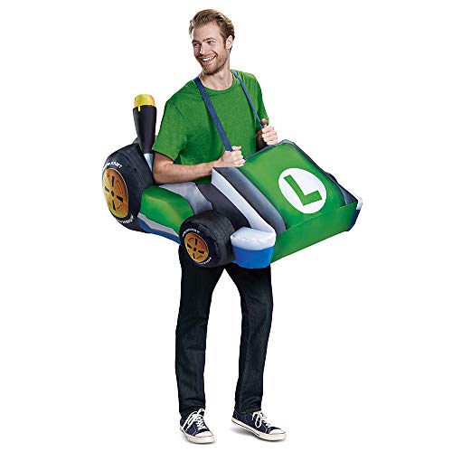 Super Mario Bros Inflatable Luigi Kart Costume - Men's Mario Kart Luigi Cosplay Outfit - Adult Mario Kart Inflatable Green