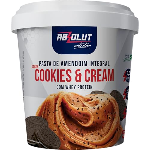 Pasta de amendoim, Absolut Nutrition, Sabor cookies and cream, 500g | Pasta em pote de 500g adoçada com stevia contendo fibras e proteínas